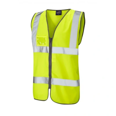 Image of Leo Workwear Rumsam ISO 20471 Class 2 High Visibility Zipped Waistcoat with ID Pocket, Medium, Hi Vis Yellow