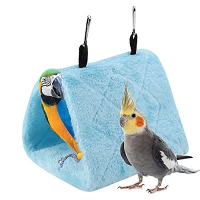 Image of TOPINCN Peony Parrot Hammock Bird Nest Warm Soft Plush Hanging Cage Tent for Birds Winter Bed Pet Toy Pouch Cotton (S Blue)