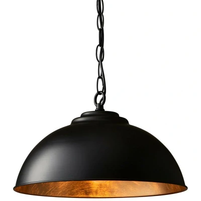 Image of Colman 1 Light Dome Ceiling Pendant Matt Black, Gold Leaf, E27