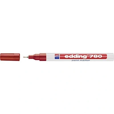 Image of edding 780 Paint Marker Red 1 Pen Round Tip 0.8 mm for Marking and Labelling Metal, Glass, Rocks or Plastic Heat Resistant, Permanent, Smudge Proof Waterproof