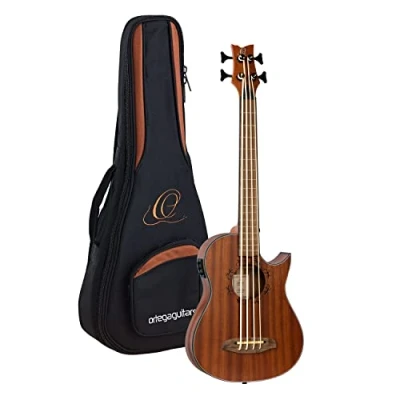 Image of Ortega Guitars Travel Bass electro acoustic fretless Lizard Series Ukulele includes Gigbag Solid Mahogany (LIZZY PRO)