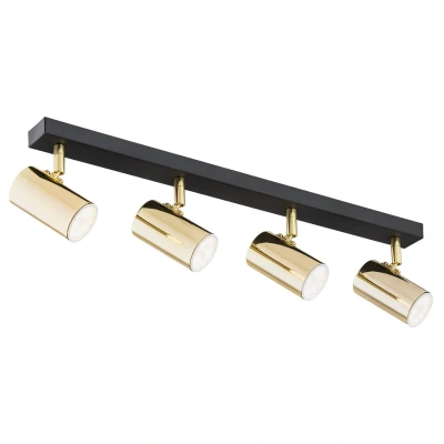 Image of Lagos Ceiling 4 Light Spotlight Bar Brass Steel, Black Structure