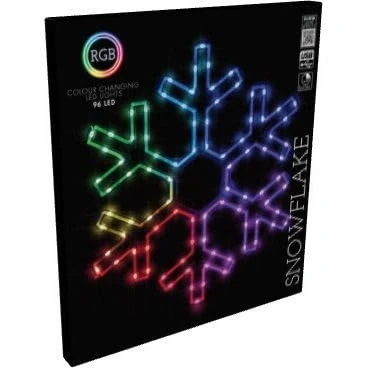 Image of Snowflake LED RGB Christmas Light Large Colour Changing Decoration with 90 Lights Battery Operated Decorative Lighting For Home Window 50x43cm