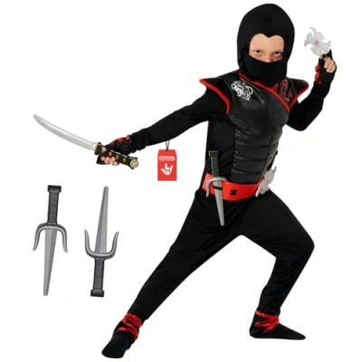 Image of Morph Red &amp; Black Ninja Costume For Boys Halloween Costumes Kids Outfit Fancy Dress Toddler 12 14 Years