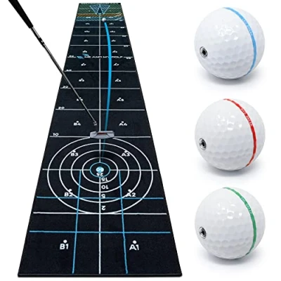 Image of ME AND MY Golf 6 IN 1 Games Putting Mat (14ft) Includes Instructional Training Videos, Black