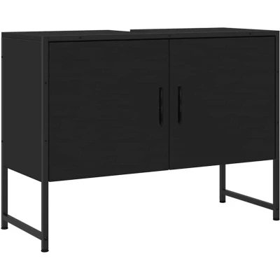Image of vidaXL bathroom sink cabinet black engineered wood/metal 80x33x60 cm washstand/vanity unit with storage industrial design