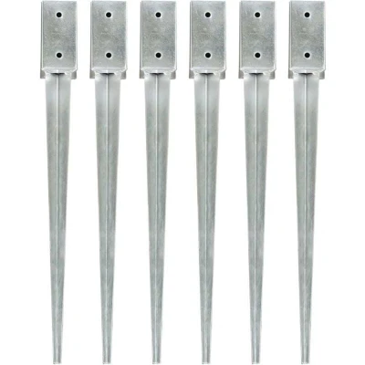 Image of vidaXL Ground Spikes 6 pcs Silver 7x7x75 cm Galvanised Steel