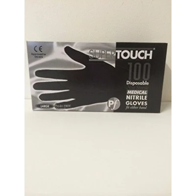 Image of SuperTouch 100 Strong Size LARGE Black Nitrile Latex FREE Disposable Gloves Tattoo Artist Hairdresser Gardening Medical Decorator Beauty Salon