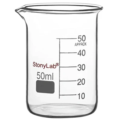 Image of stonylab Glass Beaker, 1 Pack Borosilicate Graduated Low Form Griffin Beaker with Pouring Spout Lab 50 ml