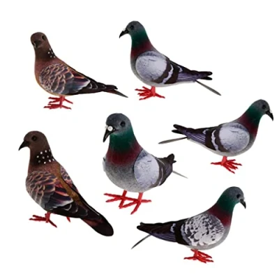 Image of joyMerit 6Pcs Artificial Feathered Doves, Foam Pigeon Birds, Bird Statues for Garden Wedding Decorative Ornaments