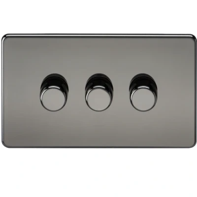 Image of KnightsBridge Screwless 3G 2 way 10 200W (5 150W LED) trailing edge dimmer Black Nickel