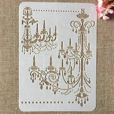 Image of Reusable Stencils,29cm A4 Vintage Palace Chandelier Light Craft Stencils for Painting on Wood,Wall,Canvas,Fabric,Rock,Porch,Sign,DIY Art Projects