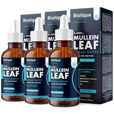 Image of Mullein Leaf Liquid Drops 180ml 6 Month Supply High Strength Vegan 180 Servings Premium Extract 6,000mg per Bottle Fast Absorption UK Made by Balance (3X Pack)