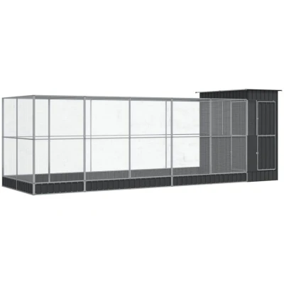 Image of vidaXL Aviary with Extension Bird Cage/Chicken Run Coop Galvanised Steel, 623x203x216 cm, Silver &amp; Anthracite