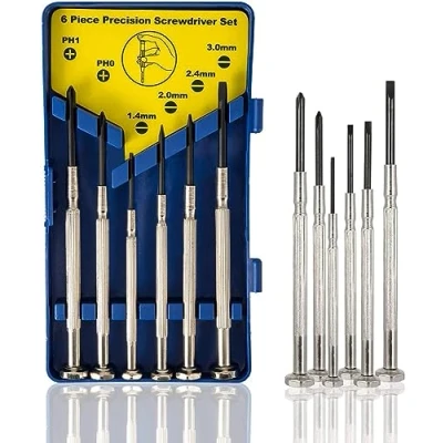 Image of 6Pcs Mini Screwdriver Set, Eyeglass Repair Screwdriver, Precision Tool Kit with 6 Different Size Flathead and Philips Screwdrivers, Ideal for Watch, Jewelers