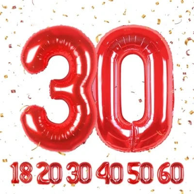 Image of Number Balloons 30,Red 30 for Birhtday Party Decoration,40 Inch Giant Helium Foil Women Men 30th Birthday Decor Anniversary Decorations Supplies