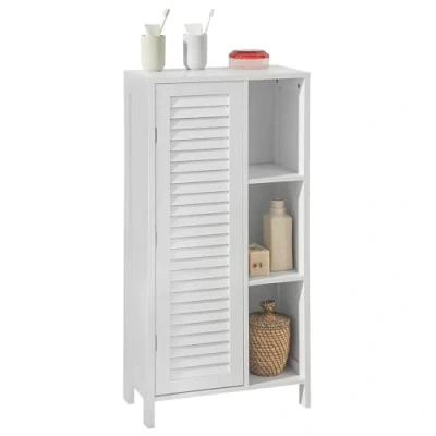 Image of SoBuy BZR39 W, Bathroom Cabinet Storage Cupboard with 3 Shelves and 1 Shutter Door, W48 x D24 H96cm