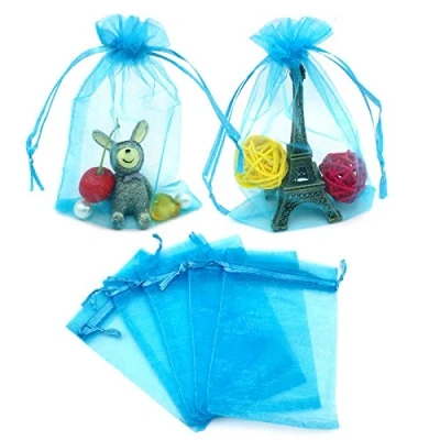 Image of jijAcraft Organza Bags Blue,Organza Drawstring Gift 10X15CM,100PCS Wedding Party Favour Jewellery Pouches and Candy