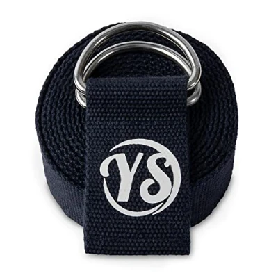 Image of Yoga Studio Strap, 2.5m (8.2ft) Extra Long Durable Organic Cotton Adjustable Stretching D Ring Belt, Exercise, Pilates, Dance, Workout, Gym, Physical Therapy Navy