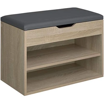 Image of TecTake 800843 JASMINA Shoe Storage Bench Cabinet Hallway Organizer 60 x 30 43.5 cm (Light Wood)