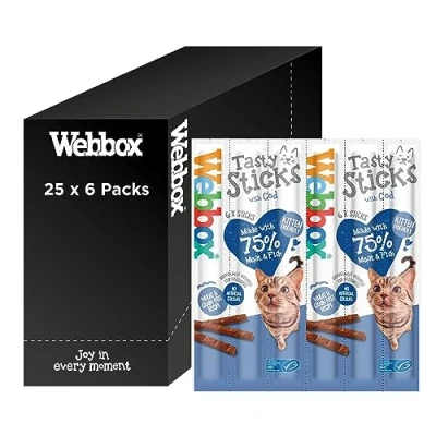 Image of Webbox Tasty Sticks Cat Treats, Cod Kitten Friendly, Wheat and Grain Free, No Artificial Colours (25 x 6 Packs)