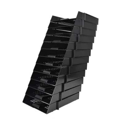 Image of Deflecto A4 Pk of 12 x Essential letter tray In Black, paper organiser, organiser storage, desk trays CP043YTBLKX12