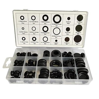 Image of ALLNICE 125 Pieces 18 Sizes Black Rubber Grommet Eyelet Ring Electrical Conductor Gasket Assortment Kit for Protecting Wires, Plugs and Cables (125pcs 18size)