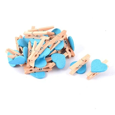 Image of sourcingmap® Love Heart Card Photo Clothespins Pegs Mini Wooden Clip 20pcs Blue