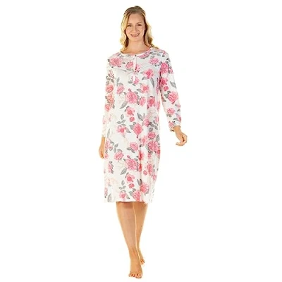Image of Undercover Ladies Roses Jersey Long Sleeve Nightie 0206 Pink 22 24