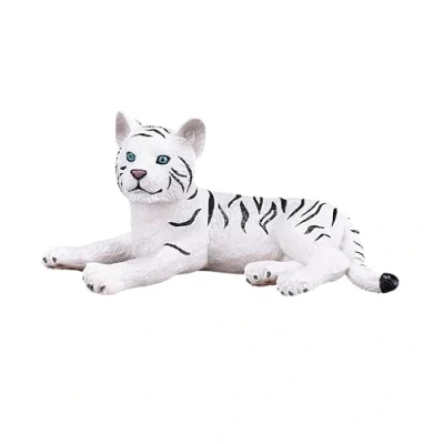 Image of MOJO White Tiger cub lying down Wildlife Animal Model Toy Figure