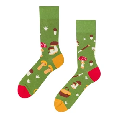 Image of Dedoles Unisex Socks for Women, Men &amp; Kids Cotton Funny Designs Football Bicycle Horses Plants Firefighter Gift Mismatched, Design: Picking Mushrooms, Colour: Green, Size: 3 5 M / 2 4,5 W UK