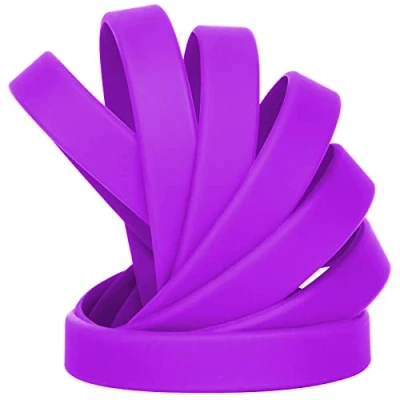 Image of LVNRIDS Solid Color 50 Silicone Wristbands Rubber Bracelets for Children Teens, 7 inch Wholesale Sports Elastic Wristband Bracelet Bulk Gifts Teacher Supplies Party Decorations Purple