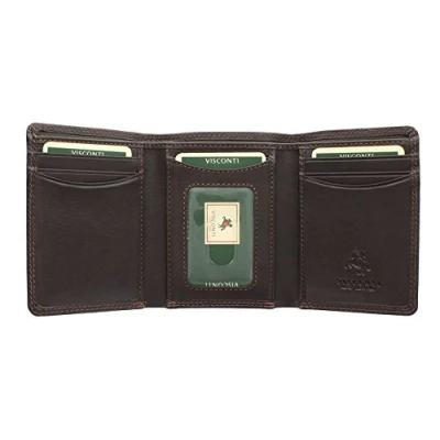Image of VISCONTI Heritage Collection Compton Leather Tri Fold Wallet RFID Blocking HT18 Chocolate