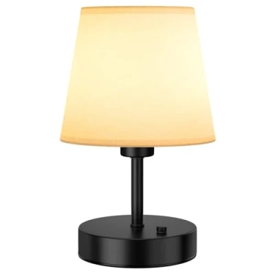 Image of EppieBasic Cordless Table Lamp, 5200mAh Rechargeable Dimmable LED Light, Black Fabric Shade with 2700K Warm Light for Bedroom &amp; Living Room