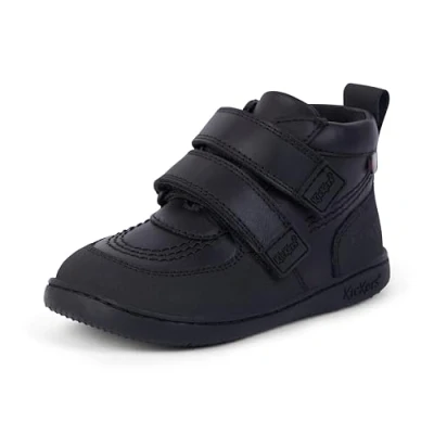 Image of Kickers Infant Unisex Playflex Hi Vel Leather School Shoes, Black, 5 UK Child