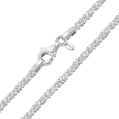 Image of Amberta Italian 925 Sterling Silver Diamond Chain for Women 1.7 mm Snow/Rock Necklace: 20 inch/ 50 cm Fine