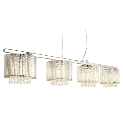 Image of Elise 4 Light Ceiling Pendant Bar Chrome, Clear with Crystals, G9