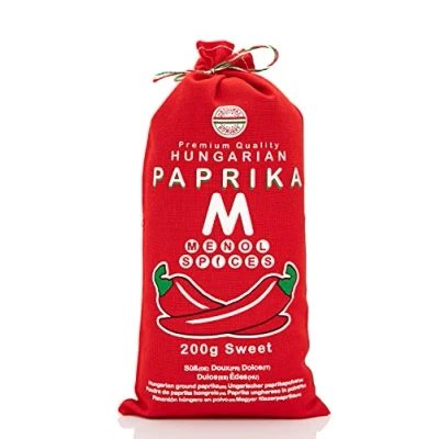 Image of Menol Spices Authentic Hungarian Sweet Paprika Powder (Sweet 200g) Premium Gourmet Quality, Produced in region of Szeged, Hungary, Vibrant Red, Incredible Flavour