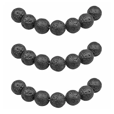 Image of MJDCB Natural Round Stone Beads 8mm Black Lava Rock Loose Gemstone for Jewelry Making Bracelet Necklace 43pcs