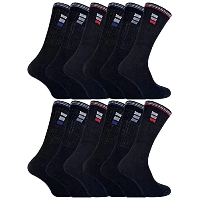 Image of Sock Snob 12 Pairs Mens Cotton Sport Socks in White &amp; Black Breathable Cushioned Crew (11 14, Black)
