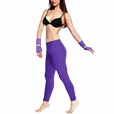 Image of Hiffy Girls Gymnastic Dance Leggings Neon Footless Ballet Stretch Elasticated Children Tights Age 5 12 Years (Purple, 9 10 Years)