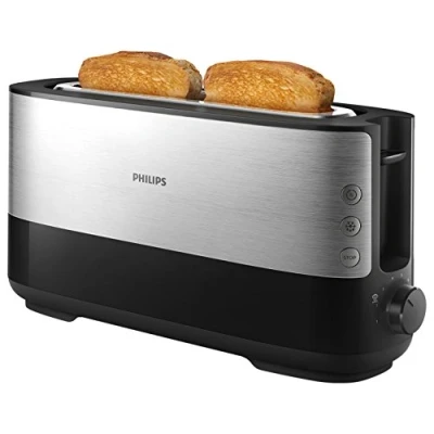 Image of Philips Viva Collection Toaster, 950 W, 1 Liter, INOX, Black/Silver
