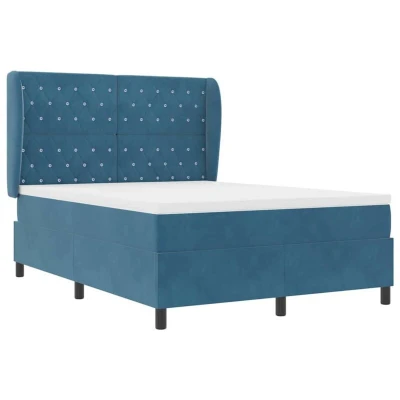 Image of vidaXL Box Spring Bed with Mattress in Dark Blue 140x200 cm Velvet