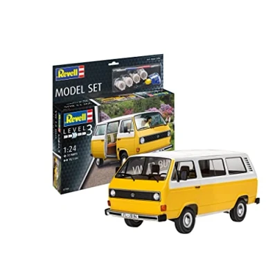 Image of Revell Model Set 67706 VW T3 Bus 1:25 Scale Unbuilt/Unpainted Plastic Kit with Contacta Professional Glue, Paintbrush &amp; Selected Aqua Color Paints