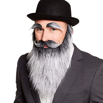 Image of Boland Old Man Beard, Moustache and Eyebrow Set, Mens Facial Hair, Fake Fancy Dress Accessory, Grey (Grey)