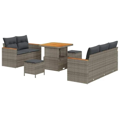 Image of vidaXL 8 Piece Garden Sofa Set with Cushions Grey Poly Rattan Acacia
