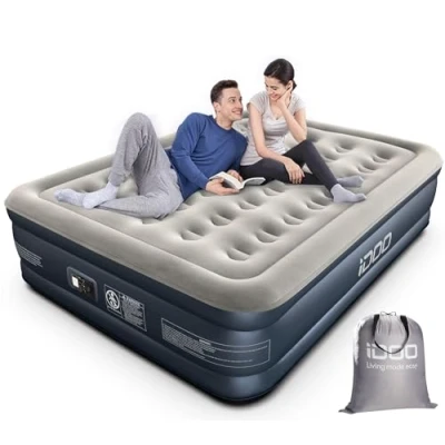 Image of iDOO King Air Bed, Inflatable Mattress with Built in Electric Pump, Double Queen Size 3 Mins Quick Self Inflation/Deflation Blow Up Guest for Home Camping Travel 203x152x46cm