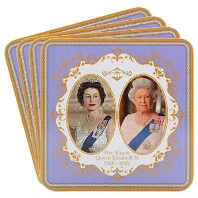 Image of The Leonardo Collection Her Majesty Queen Elizabeth II Commemorative Set of 4 Coasters Souvenir Memorabilia, White, L11cm, LP18214
