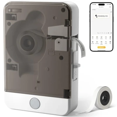 Image of YOHOOLYO Label Maker Machine Printer, Portable Bluetooth Handheld Thermal Sticker Wireless Mini for Android and iOS, Includes 1 Roll of Tape, Home, Office, Organizing