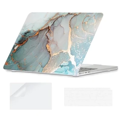 Image of YOPAS Case Compatible with MacBook Air 13.6 inch 2024 2022 Release A3113 A2681, Plastic Pattern M2 M3 13 Keyboard Cover&amp;Screen Protector, Marble